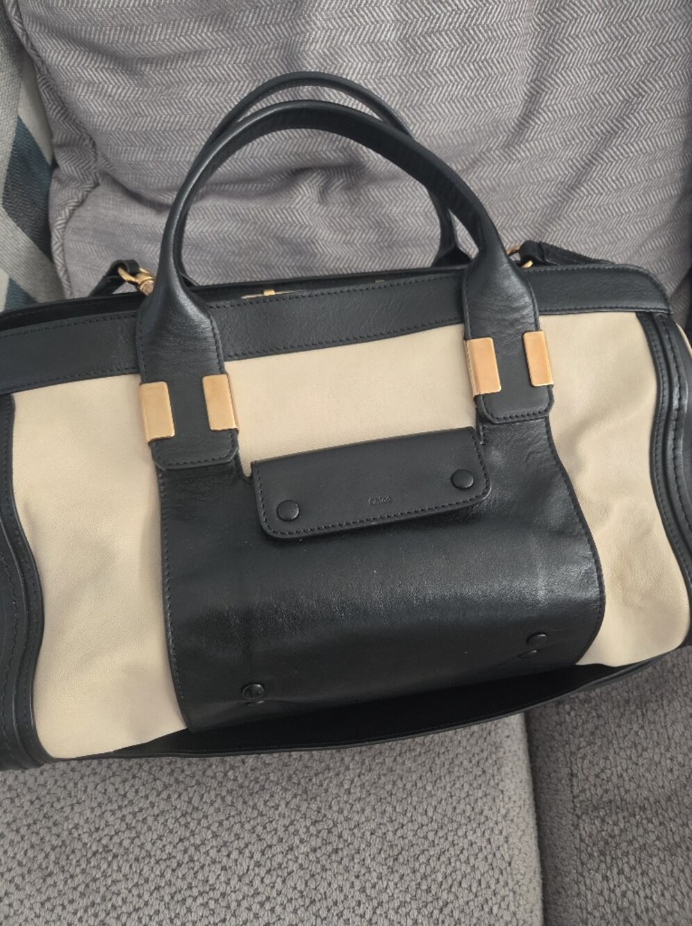 Authentic Chloé Alice Satchel Bag - Bicolor Black & Beige
